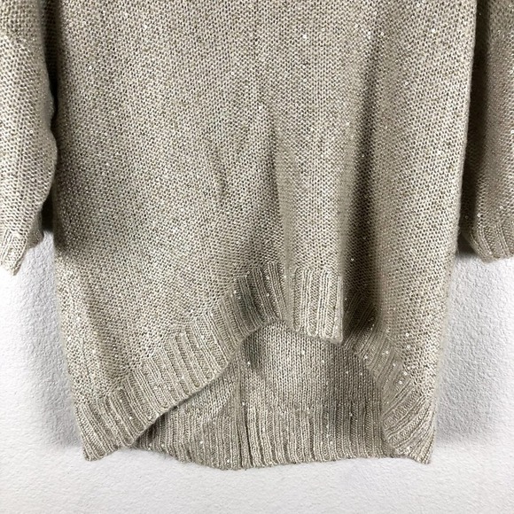 ALLEN B by Allen Schwartz Womens Sweater Medium Gold Knit Shimmery Crew Neck Zip - Picture 4 of 12